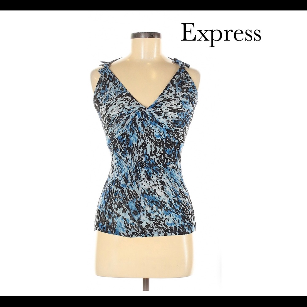 Blue & black abstract print top by Express